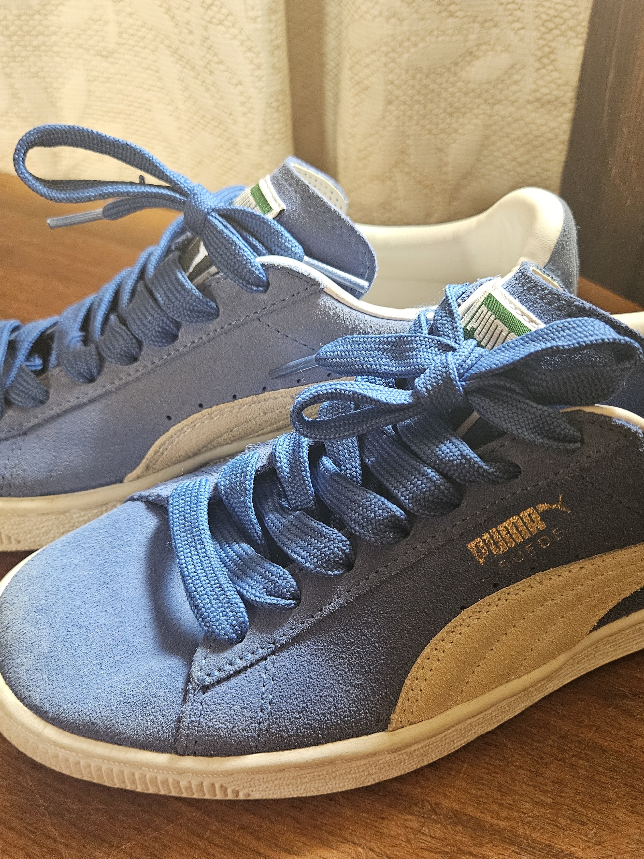 Puma Blue Suede Sneakers With Cream Accent